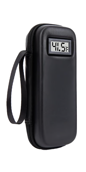 Black insulated case with digital temperature display